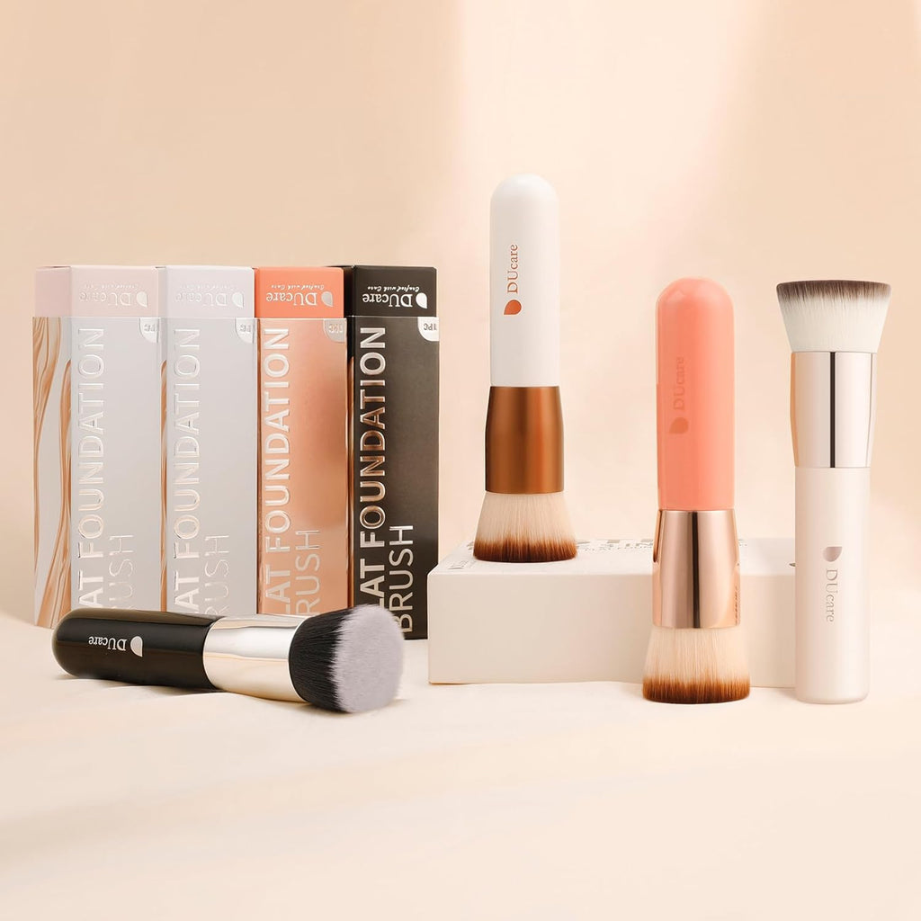 Foundation Brush,Flat Top Kabuki Brush Synthetic Professional Makeup Brush Liquid Blending Mineral Powder Buffing Stippling Makeup Tools, Rose Golden/White