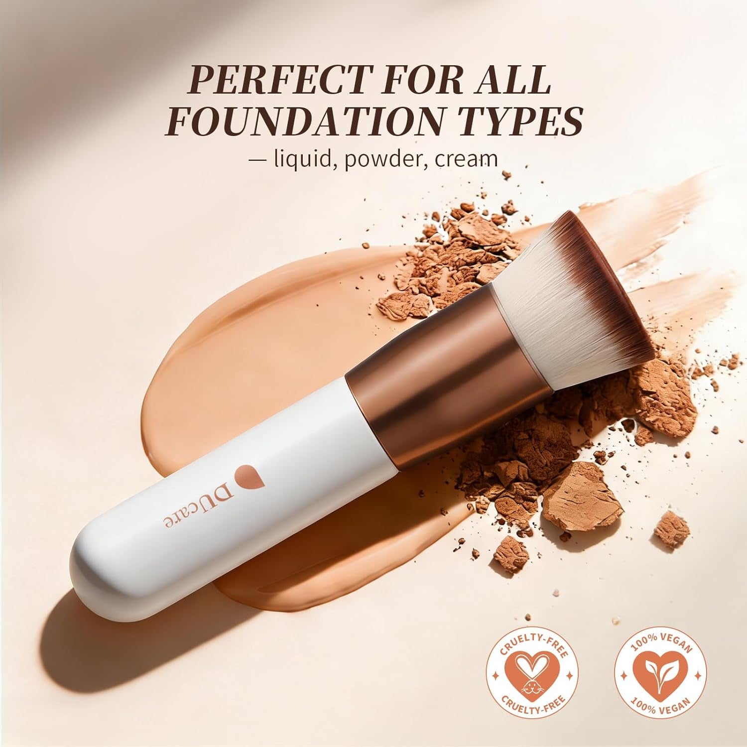 Foundation Brush,Flat Top Kabuki Brush Synthetic Professional Makeup Brush Liquid Blending Mineral Powder Buffing Stippling Makeup Tools, Rose Golden/White