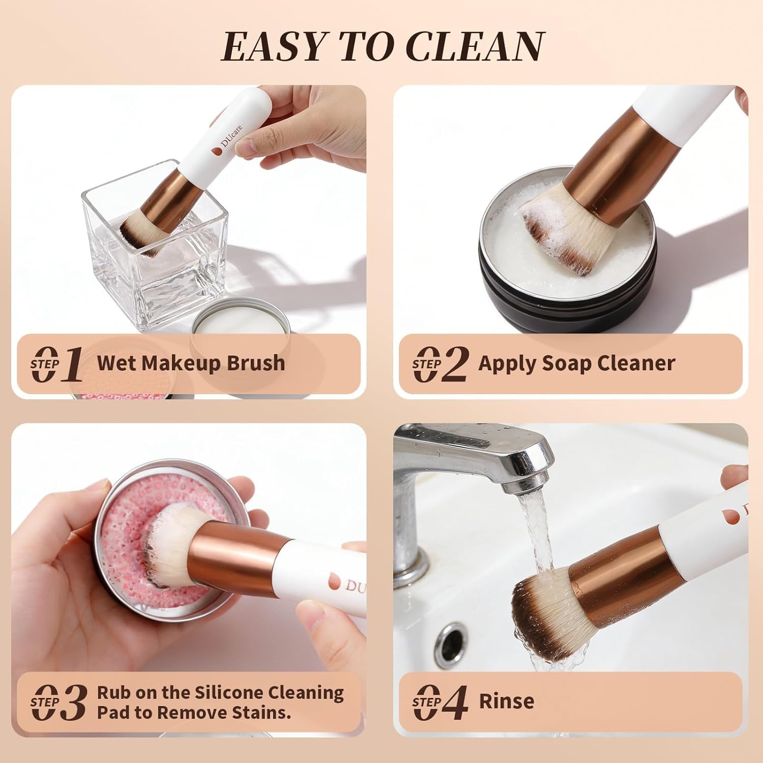 Foundation Brush,Flat Top Kabuki Brush Synthetic Professional Makeup Brush Liquid Blending Mineral Powder Buffing Stippling Makeup Tools, Rose Golden/White