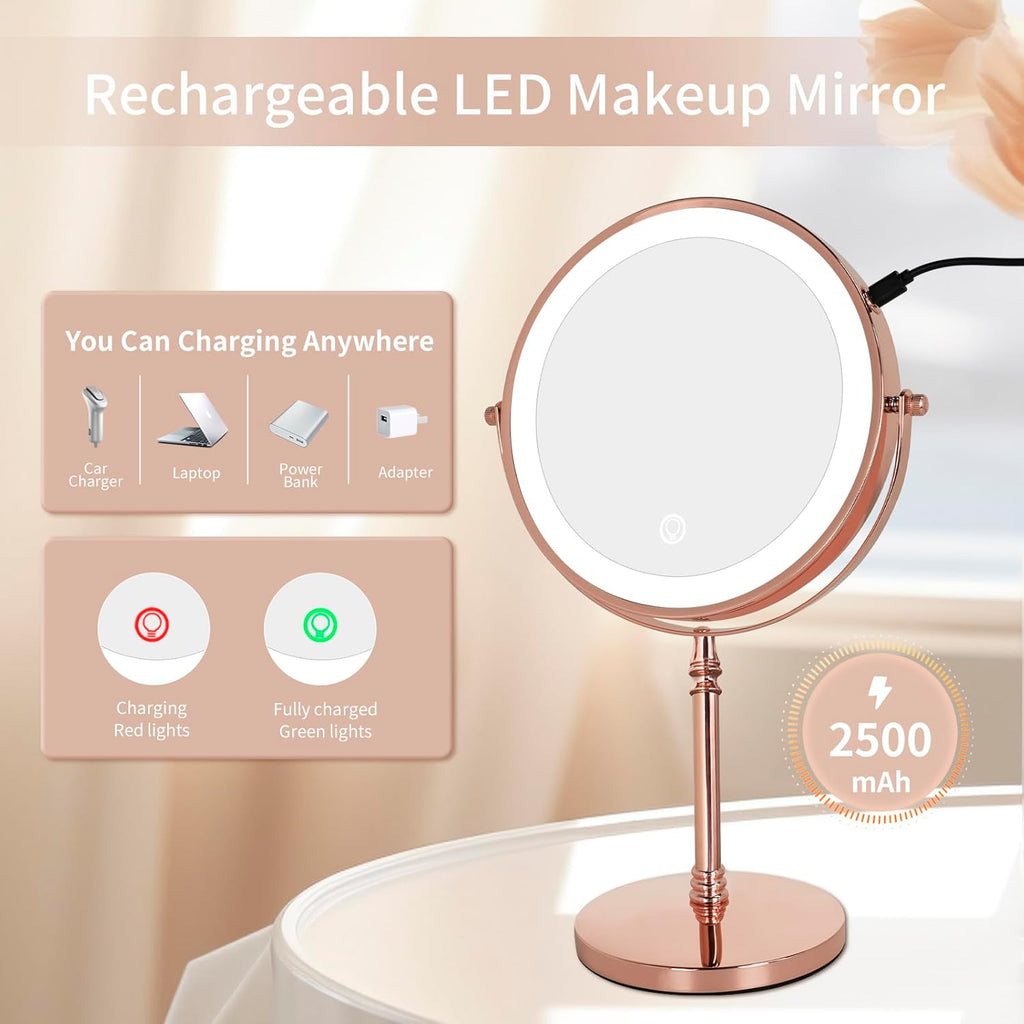 10X Lighted Magnifying Mirror Rose Gold, 12 Pcs Makeup Brushes with Holder