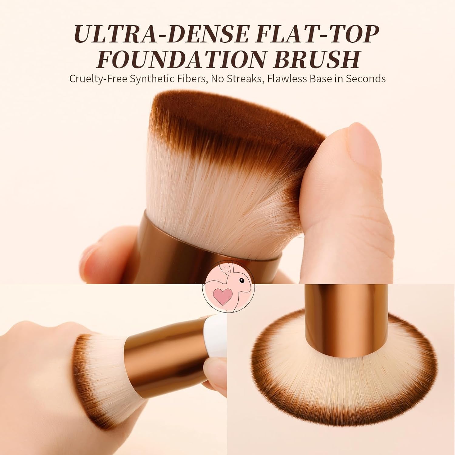 Foundation Brush,Flat Top Kabuki Brush Synthetic Professional Makeup Brush Liquid Blending Mineral Powder Buffing Stippling Makeup Tools, Rose Golden/White