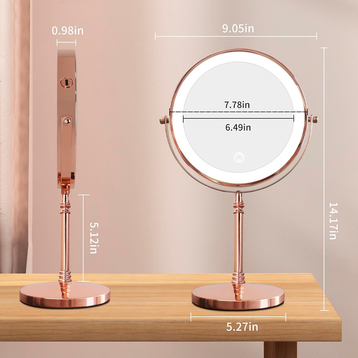 10X Lighted Magnifying Mirror Rose Gold, 12 Pcs Makeup Brushes with Holder