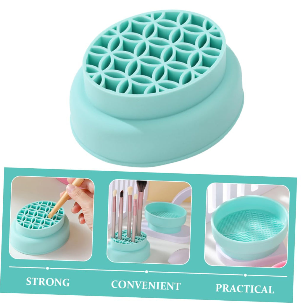 Makeup Brush Cleaner Bowl for Women Makeup Brush Storage Stand Powder Puff Cleaner Mat Cosmetic Brush Organizer Brush Cleaning Pad Make up Brushes Makeup Brush Pad Green
