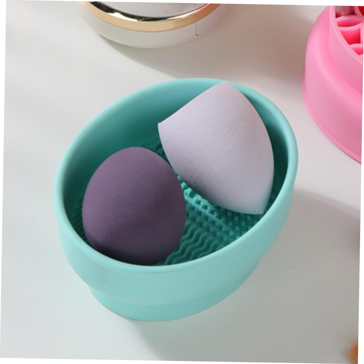 Makeup Brush Cleaner Bowl for Women Makeup Brush Storage Stand Powder Puff Cleaner Mat Cosmetic Brush Organizer Brush Cleaning Pad Make up Brushes Makeup Brush Pad Green
