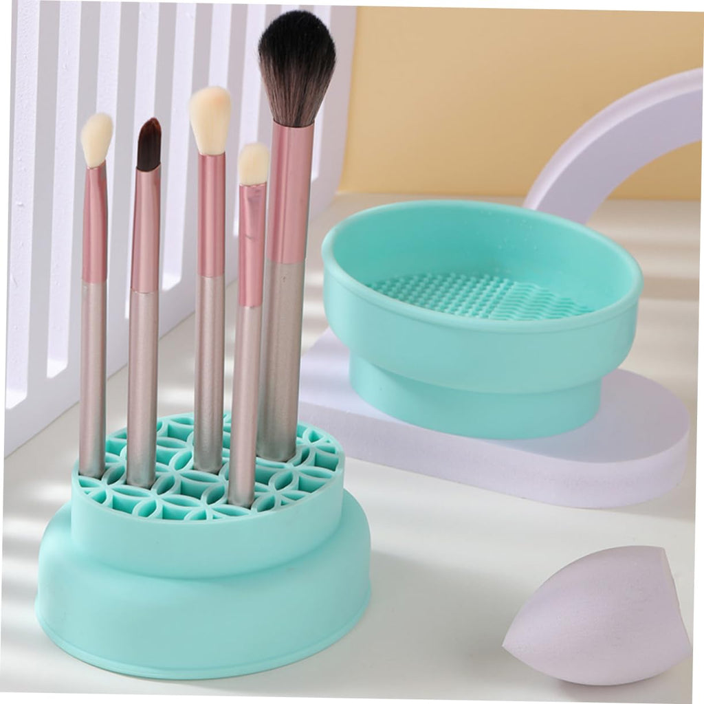 Makeup Brush Cleaner Bowl for Women Makeup Brush Storage Stand Powder Puff Cleaner Mat Cosmetic Brush Organizer Brush Cleaning Pad Make up Brushes Makeup Brush Pad Green