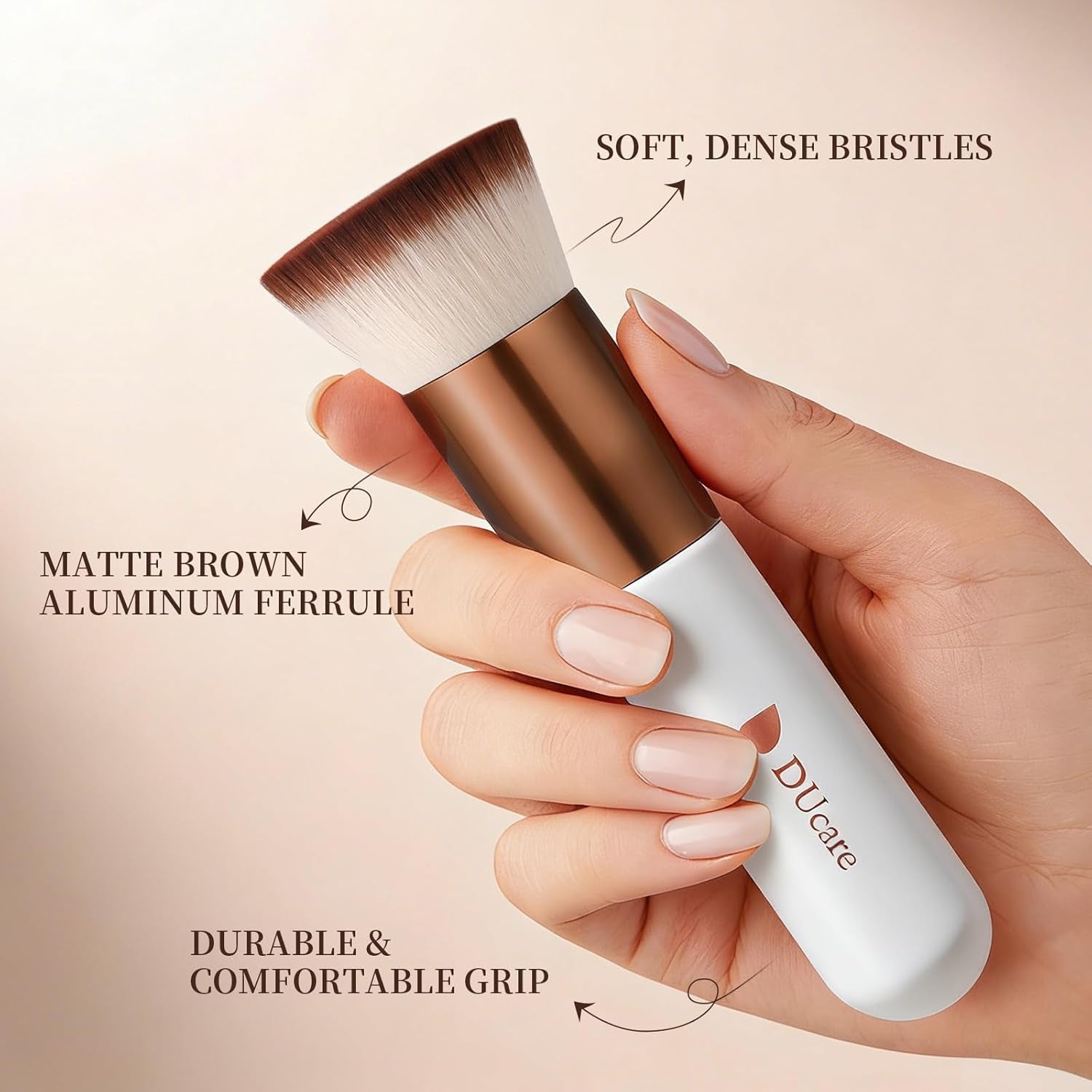 Foundation Brush,Flat Top Kabuki Brush Synthetic Professional Makeup Brush Liquid Blending Mineral Powder Buffing Stippling Makeup Tools, Rose Golden/White