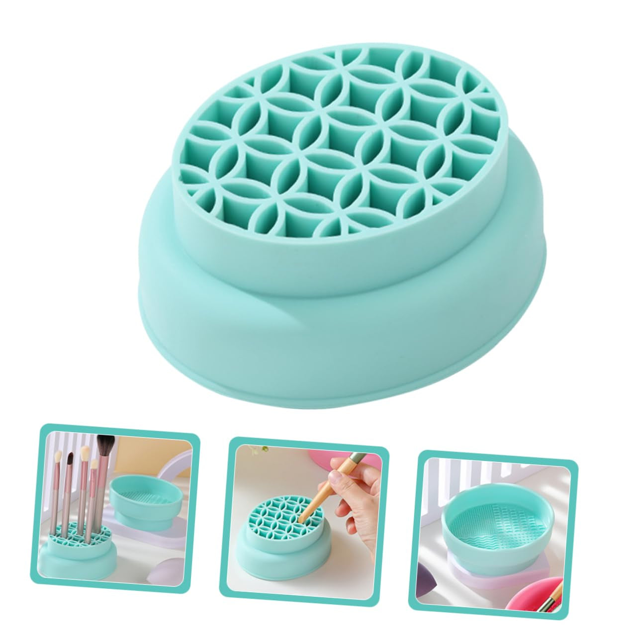 Makeup Brush Cleaner Bowl for Women Makeup Brush Storage Stand Powder Puff Cleaner Mat Cosmetic Brush Organizer Brush Cleaning Pad Make up Brushes Makeup Brush Pad Green