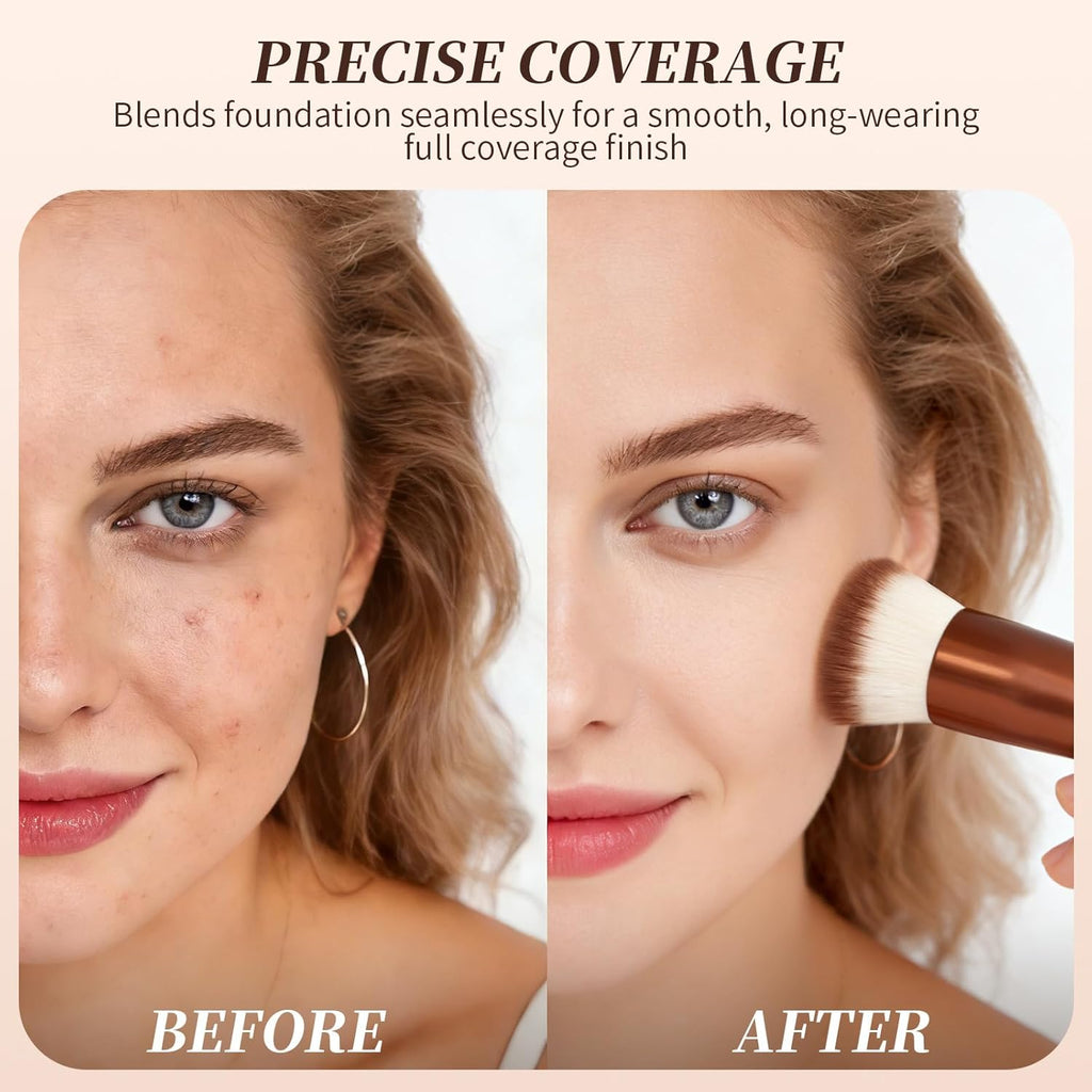 Foundation Brush,Flat Top Kabuki Brush Synthetic Professional Makeup Brush Liquid Blending Mineral Powder Buffing Stippling Makeup Tools, Rose Golden/White