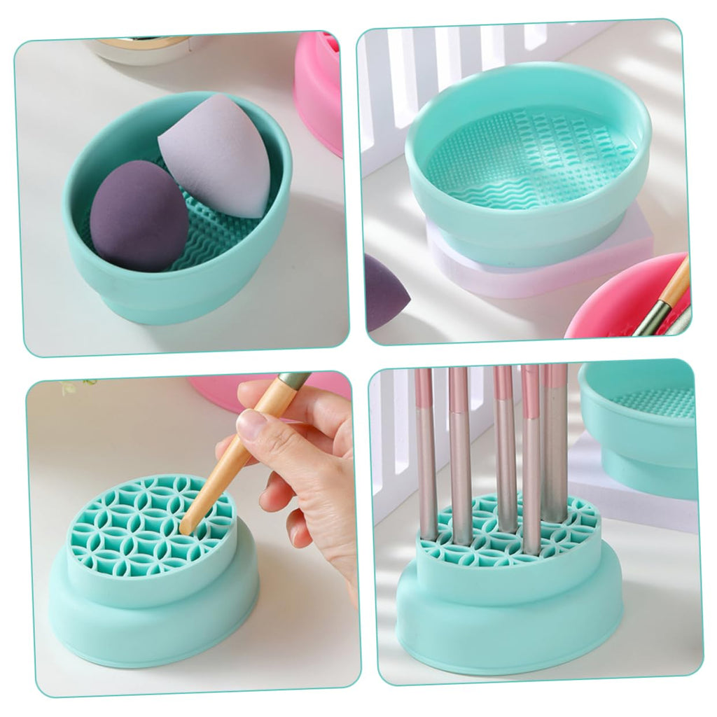 Makeup Brush Cleaner Bowl for Women Makeup Brush Storage Stand Powder Puff Cleaner Mat Cosmetic Brush Organizer Brush Cleaning Pad Make up Brushes Makeup Brush Pad Green