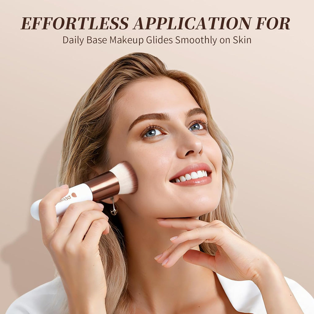 Foundation Brush,Flat Top Kabuki Brush Synthetic Professional Makeup Brush Liquid Blending Mineral Powder Buffing Stippling Makeup Tools, Rose Golden/White